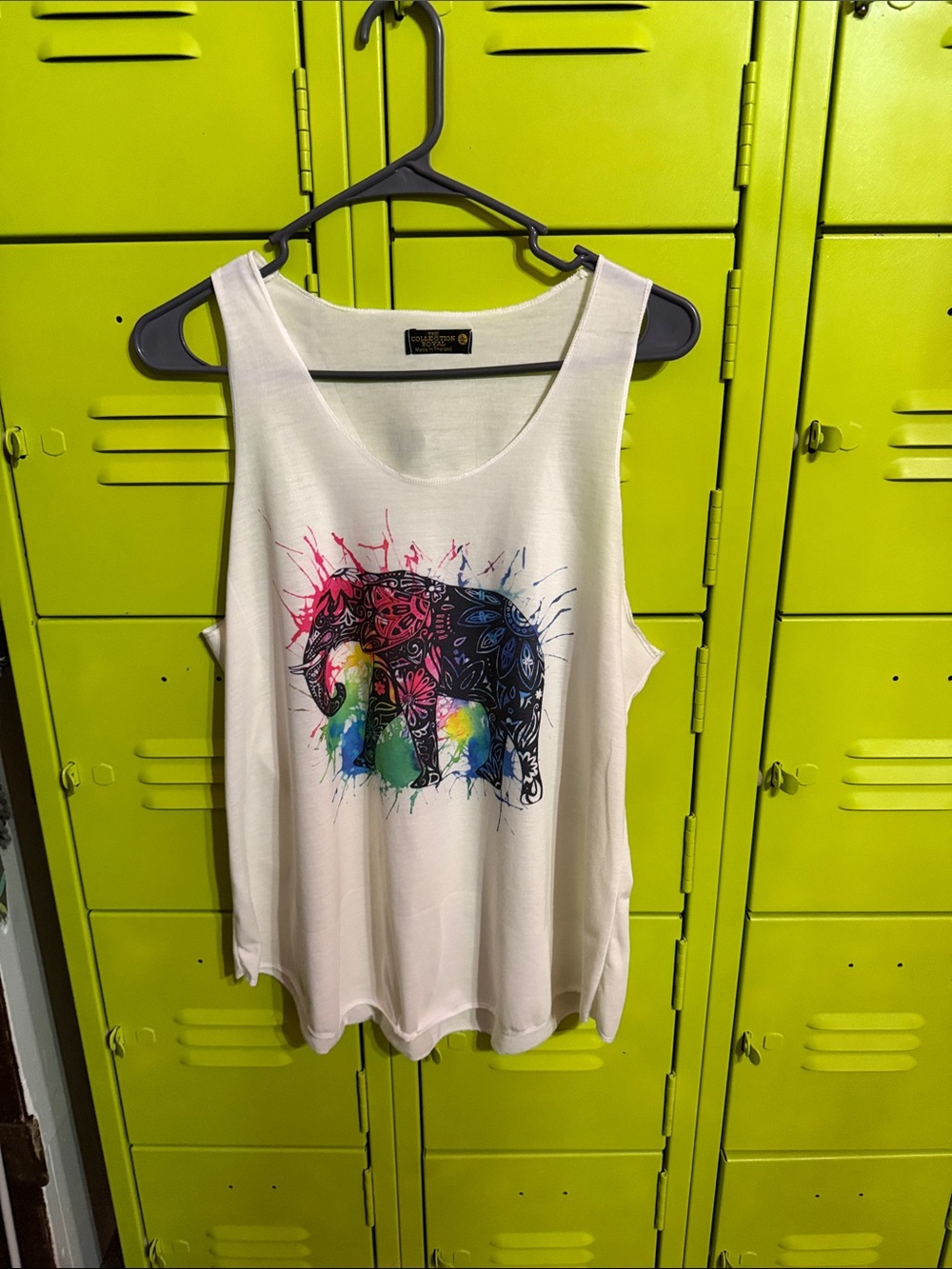 White Women's Tank Top with Colorful Elephant Print